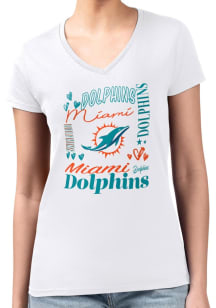 4Her Miami Dolphins Womens White Collage Fitted Design Short Sleeve T-Shirt