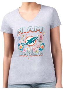 4Her Miami Dolphins Womens Grey Flowers Fitted Design Short Sleeve T-Shirt