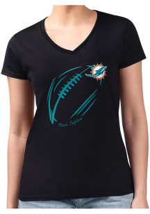 4Her Miami Dolphins Womens Black Subtle Football Fitted Design Short Sleeve T-Shirt