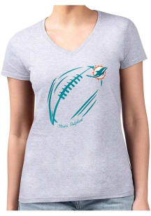 4Her Miami Dolphins Womens Grey Subtle Football Fitted Design Short Sleeve T-Shirt