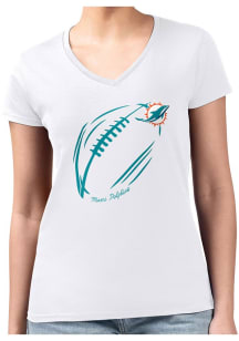 4Her Miami Dolphins Womens White Subtle Football Fitted Design Short Sleeve T-Shirt