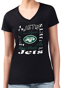 4Her New York Jets Womens Black Collage Fitted Design Short Sleeve T-Shirt