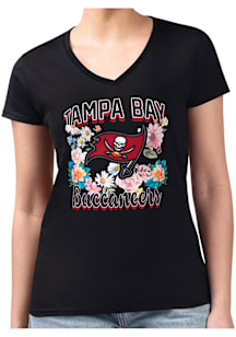 4Her Tampa Bay Buccaneers Womens Black Flowers Fitted Design Short Sleeve T-Shirt