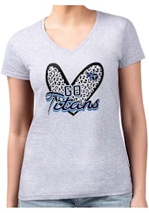 4Her Tennessee Titans Womens Grey Leopard Heart Fitted Design Short Sleeve T-Shirt
