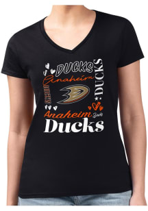 4Her Anaheim Ducks Womens Black Collage Fitted Design Short Sleeve T-Shirt