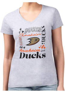 4Her Anaheim Ducks Womens Grey Collage Fitted Design Short Sleeve T-Shirt