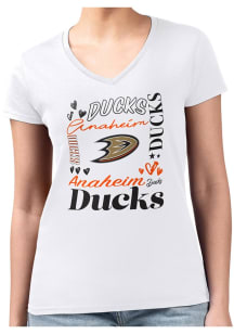 4Her Anaheim Ducks Womens White Collage Fitted Design Short Sleeve T-Shirt