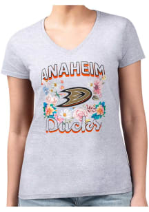4Her Anaheim Ducks Womens Grey Flowers Fitted Design Short Sleeve T-Shirt