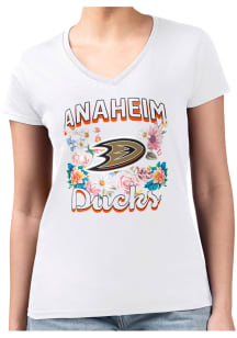 4Her Anaheim Ducks Womens White Flowers Fitted Design Short Sleeve T-Shirt