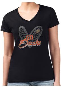 4Her Anaheim Ducks Womens Black Leopard Heart Fitted Design Short Sleeve T-Shirt