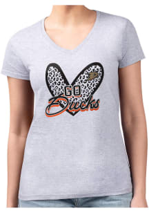 4Her Anaheim Ducks Womens Grey Leopard Heart Fitted Design Short Sleeve T-Shirt