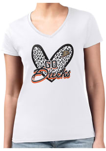 4Her Anaheim Ducks Womens White Leopard Heart Fitted Design Short Sleeve T-Shirt