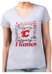 4Her Calgary Flames Womens Grey Collage Fitted Design Short Sleeve T-Shirt