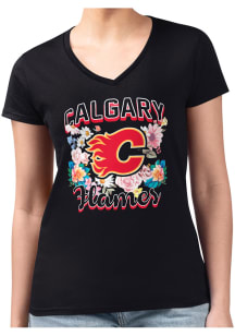 4Her Calgary Flames Womens Black Flowers Short Sleeve T-Shirt