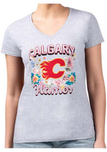 4Her Calgary Flames Womens Grey Flowers Short Sleeve T-Shirt