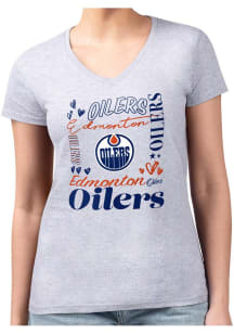 4Her Edmonton Oilers Womens Grey Collage Fitted Design Short Sleeve T-Shirt