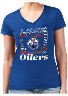 4Her Edmonton Oilers Womens Blue Collage Fitted Design Short Sleeve T-Shirt