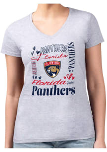 4Her Florida Panthers Womens Grey Collage Fitted Design Short Sleeve T-Shirt