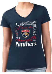 4Her Florida Panthers Womens Navy Blue Collage Fitted Design Short Sleeve T-Shirt