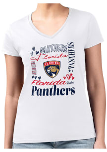 4Her Florida Panthers Womens White Collage Fitted Design Short Sleeve T-Shirt