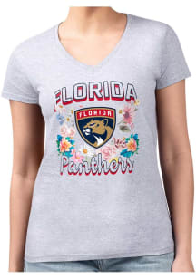 4Her Florida Panthers Womens Grey Flowers Fitted Design Short Sleeve T-Shirt