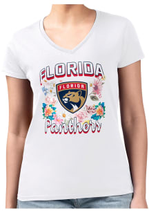 4Her Florida Panthers Womens White Flowers Fitted Design Short Sleeve T-Shirt