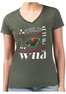 4Her Minnesota Wild Womens Green Collage Fitted Design Short Sleeve T-Shirt