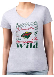 4Her Minnesota Wild Womens Grey Collage Fitted Design Short Sleeve T-Shirt