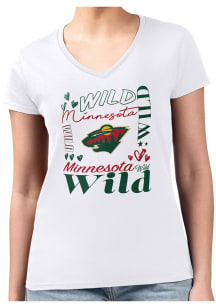 4Her Minnesota Wild Womens White Collage Fitted Design Short Sleeve T-Shirt