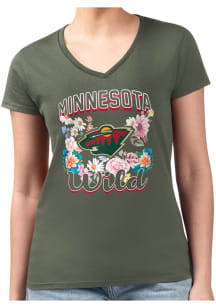 4Her Minnesota Wild Womens Green Flowers Fitted Design Short Sleeve T-Shirt