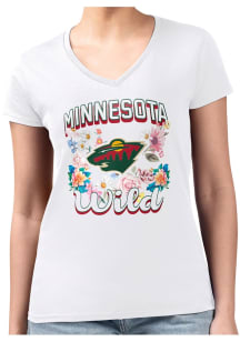 4Her Minnesota Wild Womens White Flowers Fitted Design Short Sleeve T-Shirt