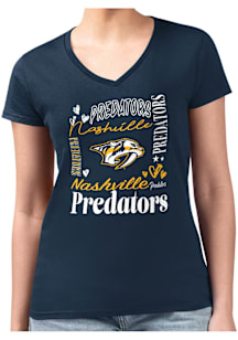 4Her Nashville Predators Womens Navy Blue Collage Fitted Design Short Sleeve T-Shirt