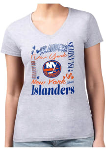 4Her New York Islanders Womens Grey Collage Fitted Design Short Sleeve T-Shirt