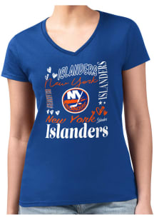 4Her New York Islanders Womens Blue Collage Fitted Design Short Sleeve T-Shirt