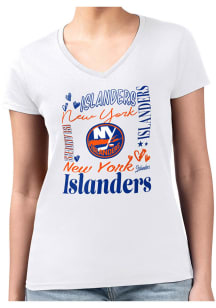 4Her New York Islanders Womens White Collage Fitted Design Short Sleeve T-Shirt