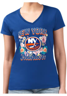 4Her New York Islanders Womens Blue Flowers Fitted Design Short Sleeve T-Shirt