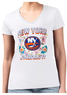 4Her New York Islanders Womens White Flowers Fitted Design Short Sleeve T-Shirt