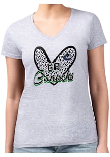 4Her Vancouver Canucks Womens Grey Leopard Heart Fitted Design Short Sleeve T-Shirt