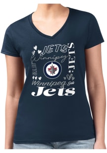 4Her Winnipeg Jets Womens Navy Blue Collage Fitted Design Short Sleeve T-Shirt