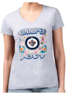 4Her Winnipeg Jets Womens Grey Flowers Fitted Short Sleeve T-Shirt