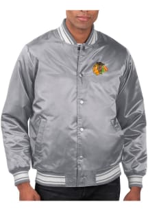 Starter Chicago Blackhawks Mens Grey Stacked Logo Medium Weight Jacket