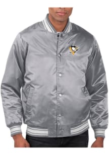 Starter Pittsburgh Penguins Mens Grey Stacked Logo Medium Weight Jacket