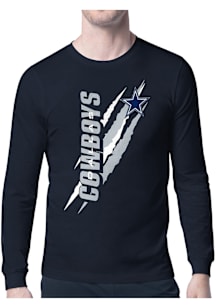 Starter Dallas Cowboys Navy Blue Color Scratch Long Sleeve T Shirt