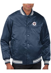 Starter Winnipeg Jets Mens Navy Blue Stacked Logo Medium Weight Jacket