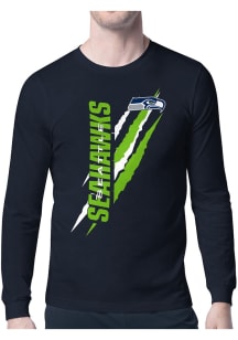 Starter Seattle Seahawks Navy Blue Color Scratch Long Sleeve T Shirt