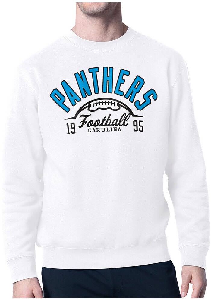 Starter Carolina Panthers Mens White Half Ball Crew Sweatshirt