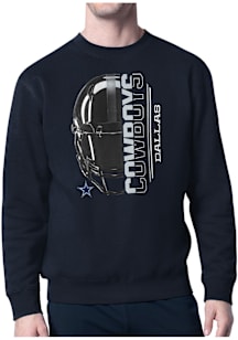 Starter Dallas Cowboys Mens Navy Blue Half Helmet Long Sleeve Crew Sweatshirt