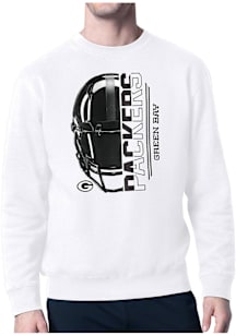 Starter Green Bay Packers Mens White Half Helmet Long Sleeve Crew Sweatshirt