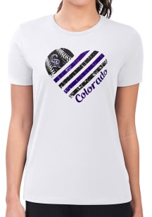 4Her Colorado Rockies Womens White Heart Fitted Design Short Sleeve T-Shirt