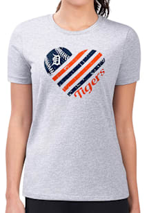 4Her Detroit Tigers Womens Grey Heart Fitted Short Sleeve T-Shirt